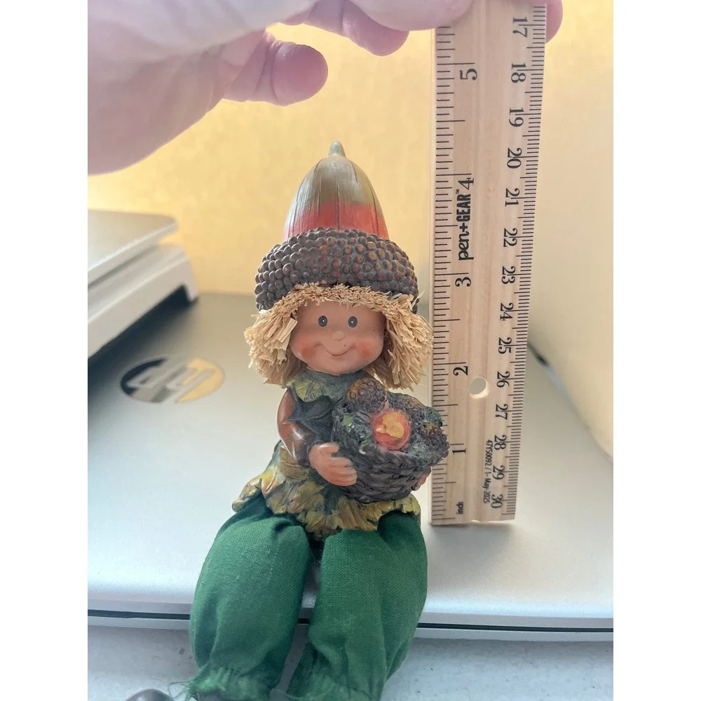 Fall Harvest Gnome Shelf Sitter Acorn Hat Straw Hair Autumn Decor 5.5 inch